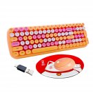Wireless Keyboard And Mouse Combo, Orange Cute Keyboard, 2.4G Usb Ergonomic Retro Typewriter Keybo