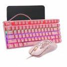 60% Pink Mechanical Keyboard And Gaming Mouse, Mouse Pad Combo Rainbow Backlit Keyboard 81 Keys Fo