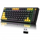 Wireless Gaming Keyboard, 2.4G Rechargeable Rgb Backlit Compact Keyboard, Cute Black & Yellow Mixe
