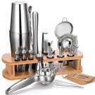 24-Piece Cocktail Shaker Bartender Kit With Stand, Boston Shaker, Mixing Spoon, Muddler, Measuring