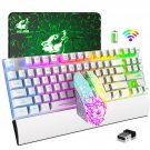 Wireless Gaming Keyboard Mouse Combo And Wrist Rest, Rainbow Backlit Rechargeable 3800Mah Battery,