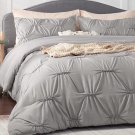 Grey Queen Comforter Sets - 3 Pieces Bed Set, Pinch Pleat Pintuck Comforter Bedding Set With Stret
