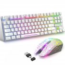 Wireless Gaming Keyboard And Mouse Combo,Rainbow Backlit 87 Keys Membrane Keyboard,2.4Ghz Recharge