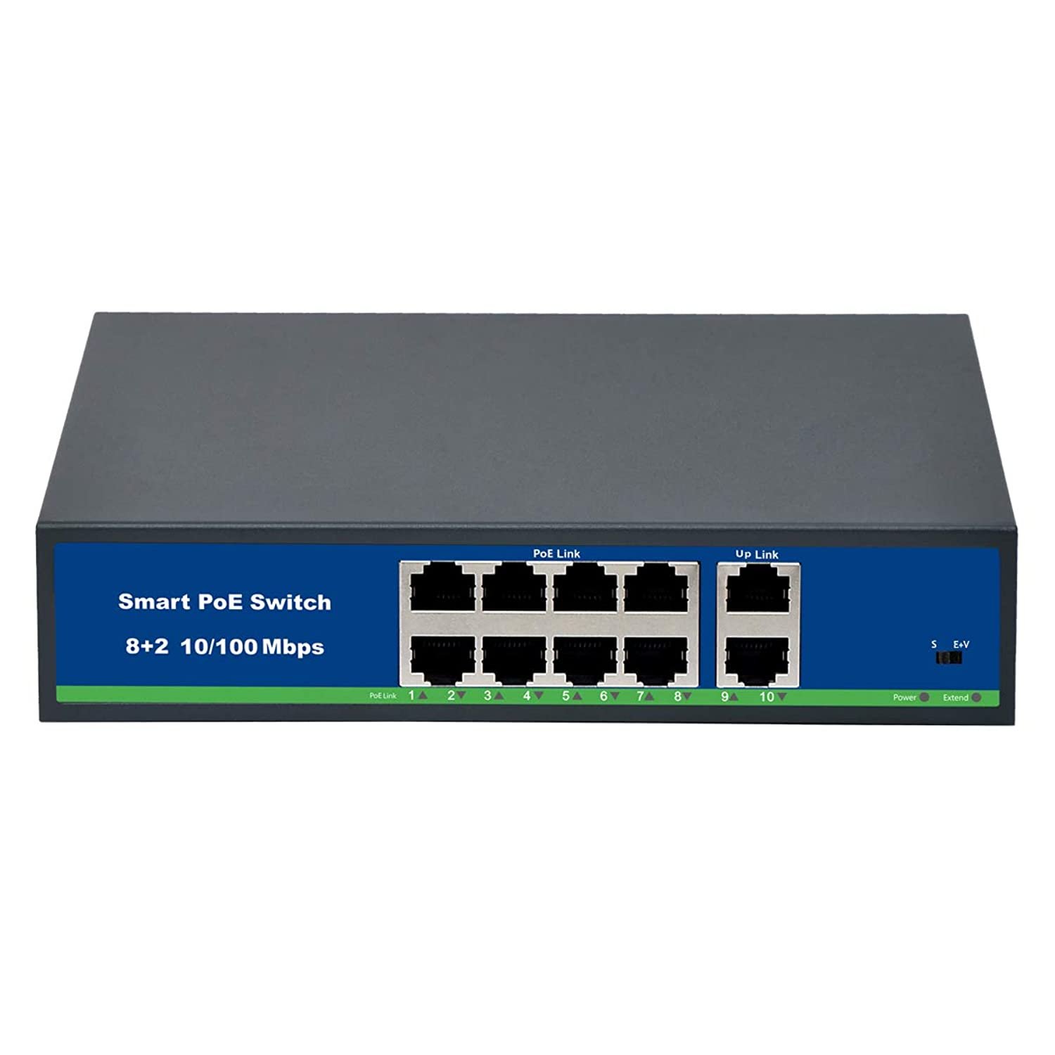 10 Port Poe+ Switch With 8 Poe Ports + 2 Uplink, Support Vlan