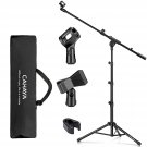 Microphone Stand Boom Arm Floor Mic Stands Tripod Foldable With 2 Mic Clip For Performance Singing