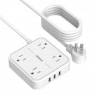 Extension Cord 15 Ft, Power Strip With Long Cord, Flat Plug 4 Ac Outlets 3 Usb Ports Power Cord, S