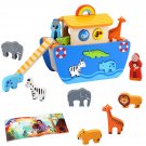 Toddlers Wooden Noah'S Ark Toy Animal Playset, Baptism Gifts For 1 2 3 Boys Girls, Shape Sorter Ea