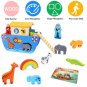 Toddlers Wooden Noah'S Ark Toy Animal Playset, Baptism Gifts For 1 2 3 Boys Girls, Shape Sorter Ea