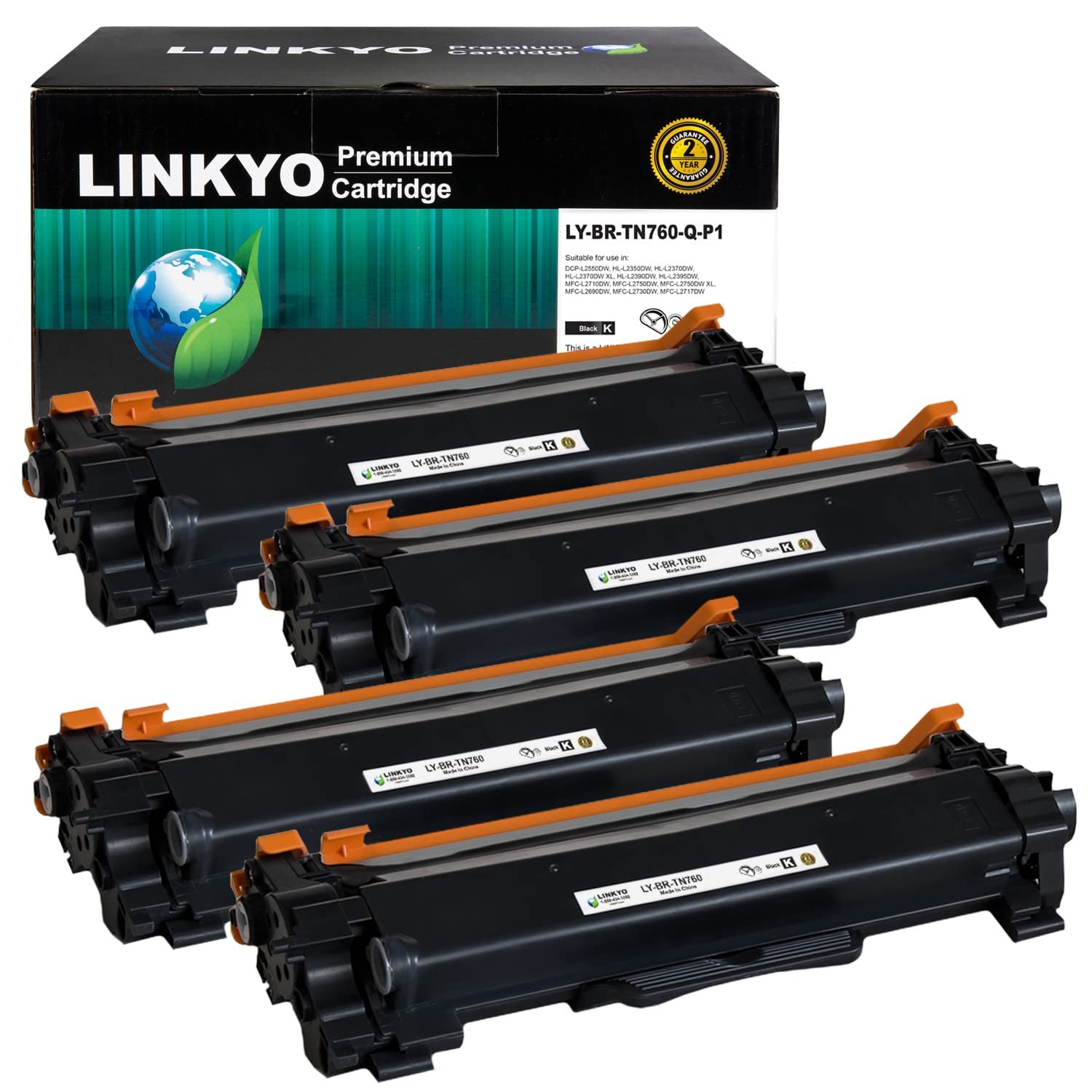 LINKYO Compatible Toner Cartridge Replacement for Brother TN760 TN-760 High Yield TN730 (4-Pack, D