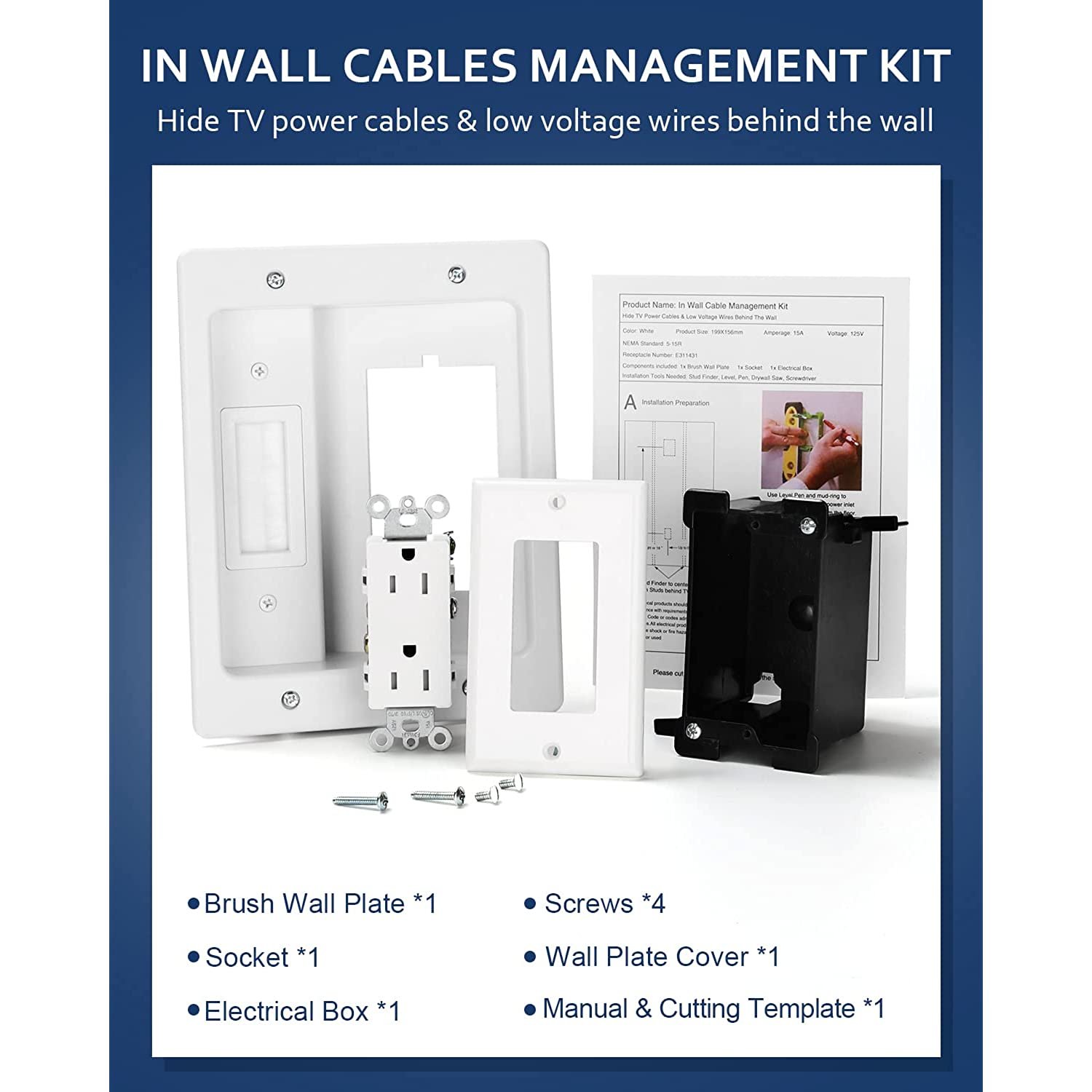 In Wall Cable Management Kit For Tv, Recessed Outlet Wall Plate Cable