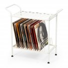2-Tier White Metal Record Player Stand With 14 Slot Vinyl Record Holder - Turntable Storage With R