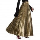 Women'S Premium Metallic Shiny Shimmer Accordion Pleated Long Maxi Skirt (Medium, Gold)