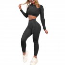 Women'S Workout Outfit 2 Pieces Seamless Yoga Leggings With Athletic Long Sleeve Shirt Gym Clothes