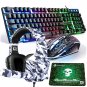 Gaming Keyboard And Mouse Headset And Mouse Pad,Wired Led Rgb Backlight Bundle Pc Accessories Head