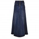 Women'S Retro Exposure Button-Fly Packaged Hip A-Line Maxi Long Denim Skirt (Xx-Large, Dark Blue)