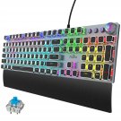 Mechanical Gaming Keyboard With Blue Switches, Removable Hand Rest, Led Rainbow Gaming Backlit, Qu
