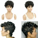 Women Natural African Short Black Wavy Curly Bob Hair Pixie Wigs Cosplay Party