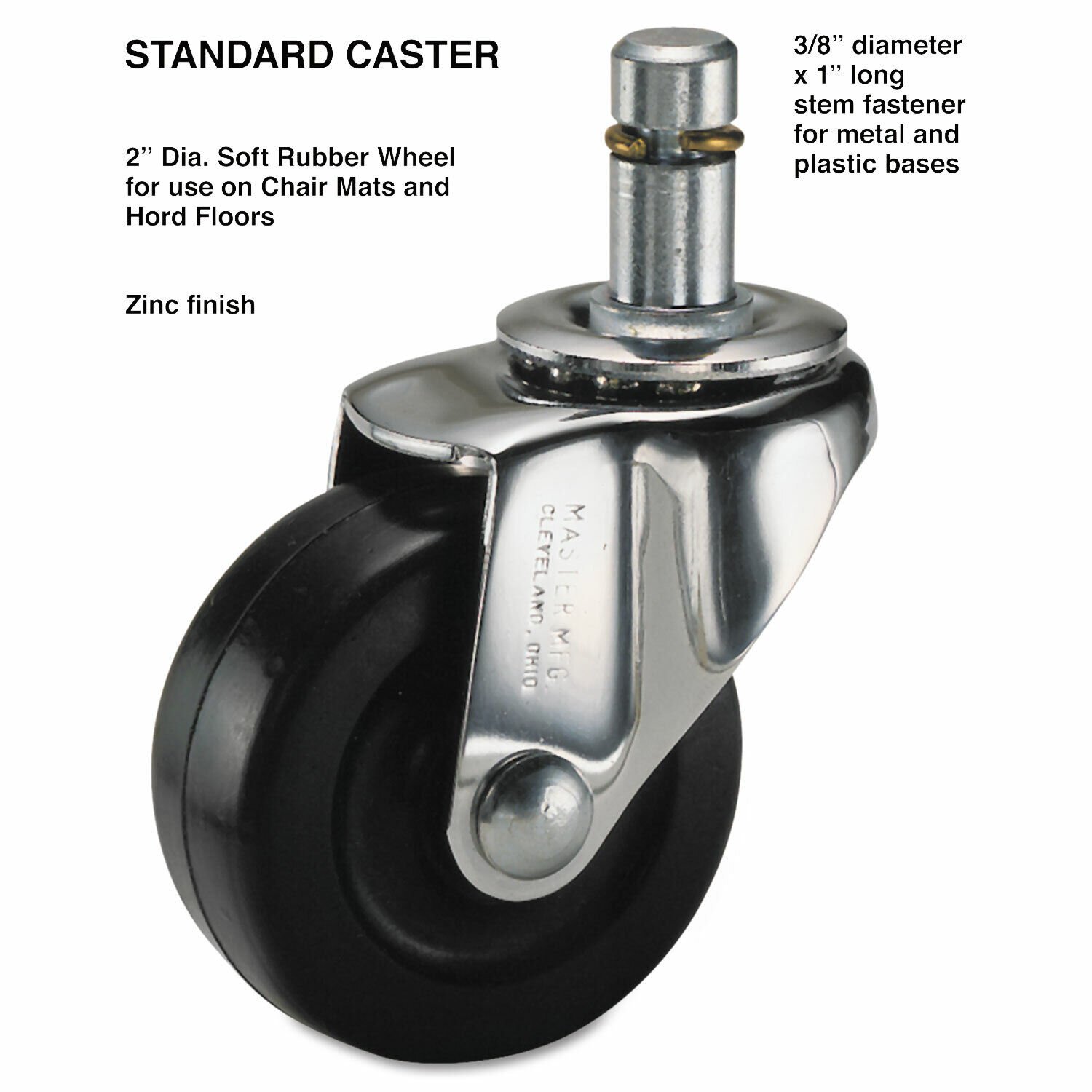 Standard Casters Soft Rubber K Stem 75 Lbs/Caster 4/Set 32001