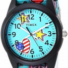 Timex TW7C23500 Time Machines Kids Teal/Stars & Flags Nylon Strap Watch
