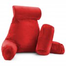 Large Foam Reading & Tv Bed Rest Pillow +2 Neck & Lumbar Pillows, W/Pocket - Red