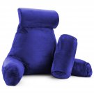 Large Reading & Tv Bed Rest Pillow +2 Neck & Lumbar Pillows, W/Pocket-Royal Blue
