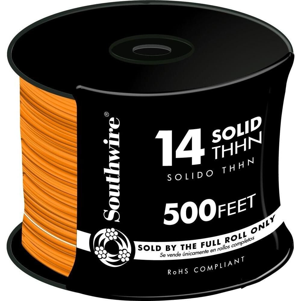 Multi Purpose Electrical Wire 500 Ft. 14 Gauge Orange Solid Cu Thhn Cable Wiring