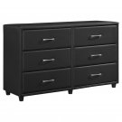 6 Drawers Contemporary Wood And Faux Leather Dresser In Black