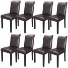 Set Of 8 Dining Parson Chairs High Brown Pu Leather Elegant Design Home Kitchen
