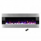 Stainless Steel Electric Fireplace with Wall Mount & Remote Fire and Ice 54 In