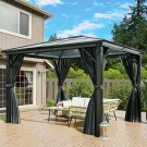 10X12Ft Hardtop Gazebo Canopy With Netting And Shaded Curtains Aluminum Frame
