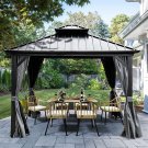 10X10Ft Patio Gazebo Aluminum Alloy Frame Mesh Curtain Hardtop Galvanized Steel