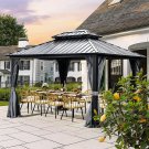 10'X12' Outdoor Double Roof Hardtop Gazebo Canopy Aluminum With Curtain Netting