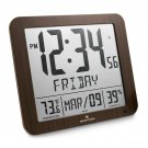 Marathon CL030067WD Slim Atomic Calendar Clock Wood Tone