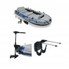 Intex 5 Person Inflatable Fishing Boat, Trolling Motor, & Boat Motor Mount Kit
