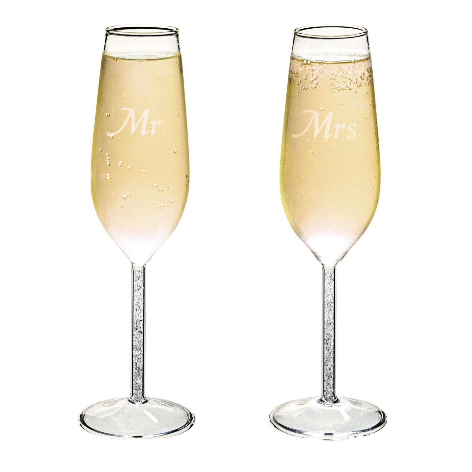 'Mr and Mrs' Champagne Toasting Flutes for Bride and Groom, Wedding Wine Glasses