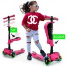 Hurtle HURFS66 3 Wheeled Scooter for Kids - 2-in-1 Sit/Stand, Adjustable Height