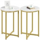 Set of 2 X-Based Faux Marble End Table Home Furniture w/ Round Top & Metal Legs