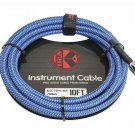 Kirlin Woven 1/4"" Mono Guitar Cable Straight - 10ft - Blue/Black