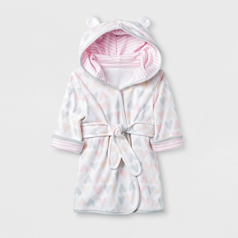 Cloud Island Baby Girls' Hearts Knit Terry Robe - White 6-9M
