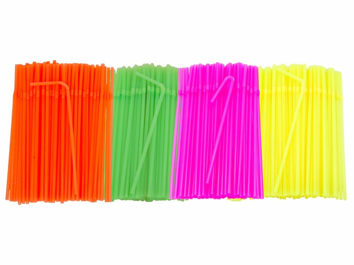 Flexible Plastic Drinking Straws (300 ct, Assorted Neon) Bendable Disposable