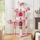 Cat Tree Cat House Cat Tower with Caves Condos Platforms Scratching Posts, Pink