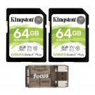 Kingston 64GB SDHC Canvas Select Plus Memory Card 2 Pack with Card Reader Bundle