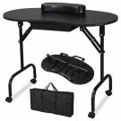 Black Manicure Table Nail Portable Folding Beautician Desk Workstation W/ Bag