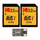 Kodak 32GB Class 10 UHS-I SDHC Memory Card 2 Pack with Focus USB Card Reader