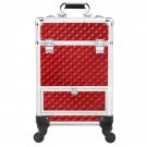 Rolling Makeup Train Case Professional Cosmetic Travel Case Vanity Organizer Red