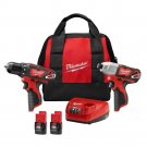 Milwaukee 2494-22 M12 Cordless Drill / Impact Driver 2 Tool Combo Kit
