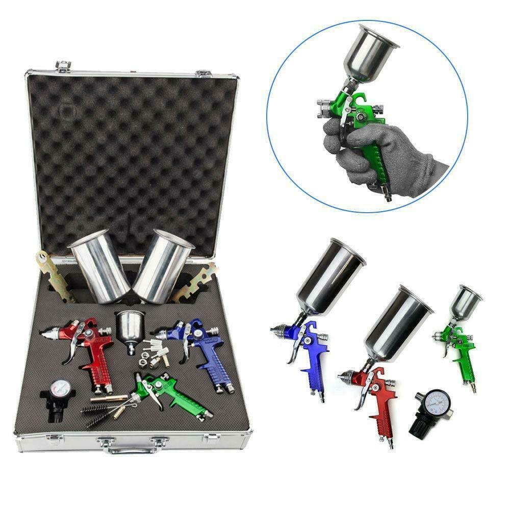 3 HVLP Air Spray Gun Kit Auto Paint Car Primer Detail Basecoat