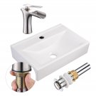 Bathroom Faucet Sink Set Ceramic Rectangle Wall Mount Porcelain Basin w/ Drain