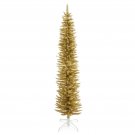 Home Heritage 7 Foot Pencil Artificial Prelit Christmas Tinsel Tree, Champagne