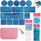 18 Piece Nail Stamping Plate Kit with Pink Storage Bag